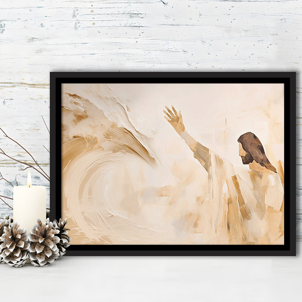 Jesus Calms The Storm, Hush Be Still, Bible, Christian Faith, Religious Gift!, Framed Canvas Print Wall Art, Floating Frame