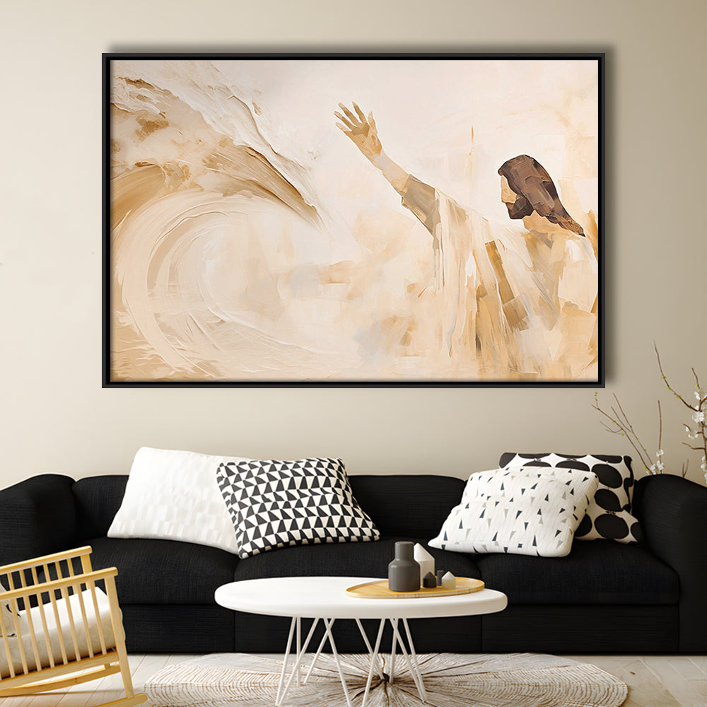 Jesus Calms The Storm, Hush Be Still, Bible, Christian Faith, Religious Gift!, Framed Canvas Print Wall Art, Floating Frame
