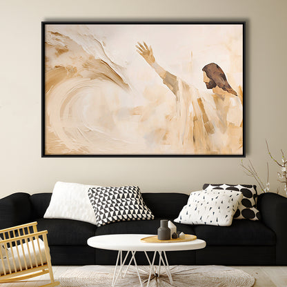 Jesus Calms The Storm, Hush Be Still, Bible, Christian Faith, Religious Gift!, Framed Canvas Print Wall Art, Floating Frame