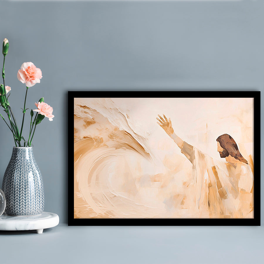 Jesus Calms the Storm, Hush Be Still, Bible, Christian Faith, Religious Gift!, Framed Art Print Wall Decor, Picture Framed