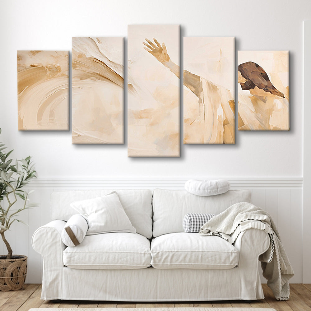 Jesus Calms the Storm, Hush Be Still, Bible, Christian Faith, Religious Gift!, 5 Panel Mixed Canvas Print Wall Art, Large Canvas