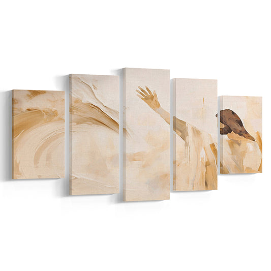 Jesus Calms the Storm, Hush Be Still, Bible, Christian Faith, Religious Gift!, 5 Panel Mixed Canvas Print Wall Art, Large Canvas
