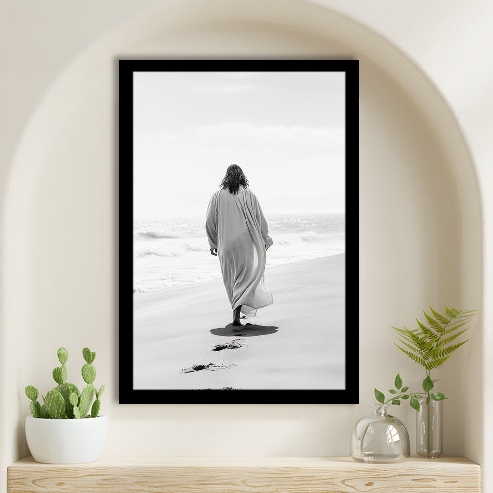 Jesus on Beach Art Print Modern Black and White Religious Gift!, Framed Art Print Wall Decor, Picture Framed