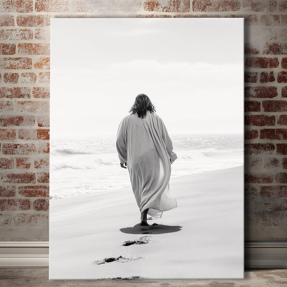 Jesus on Beach Art Print Modern Black and White Religious Gift!, Canvas Print Wall Art, Wall Decor, Painting Canvas
