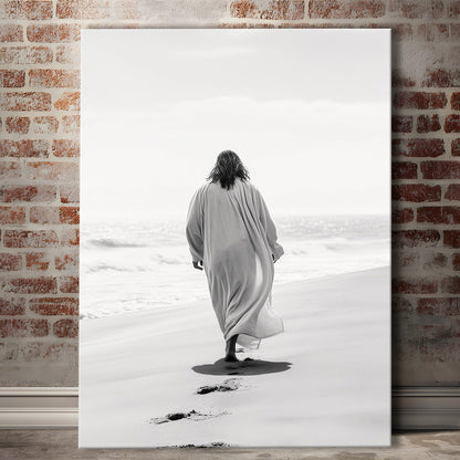 Jesus on Beach Art Print Modern Black and White Religious Gift!, Canvas Print Wall Art, Wall Decor, Painting Canvas