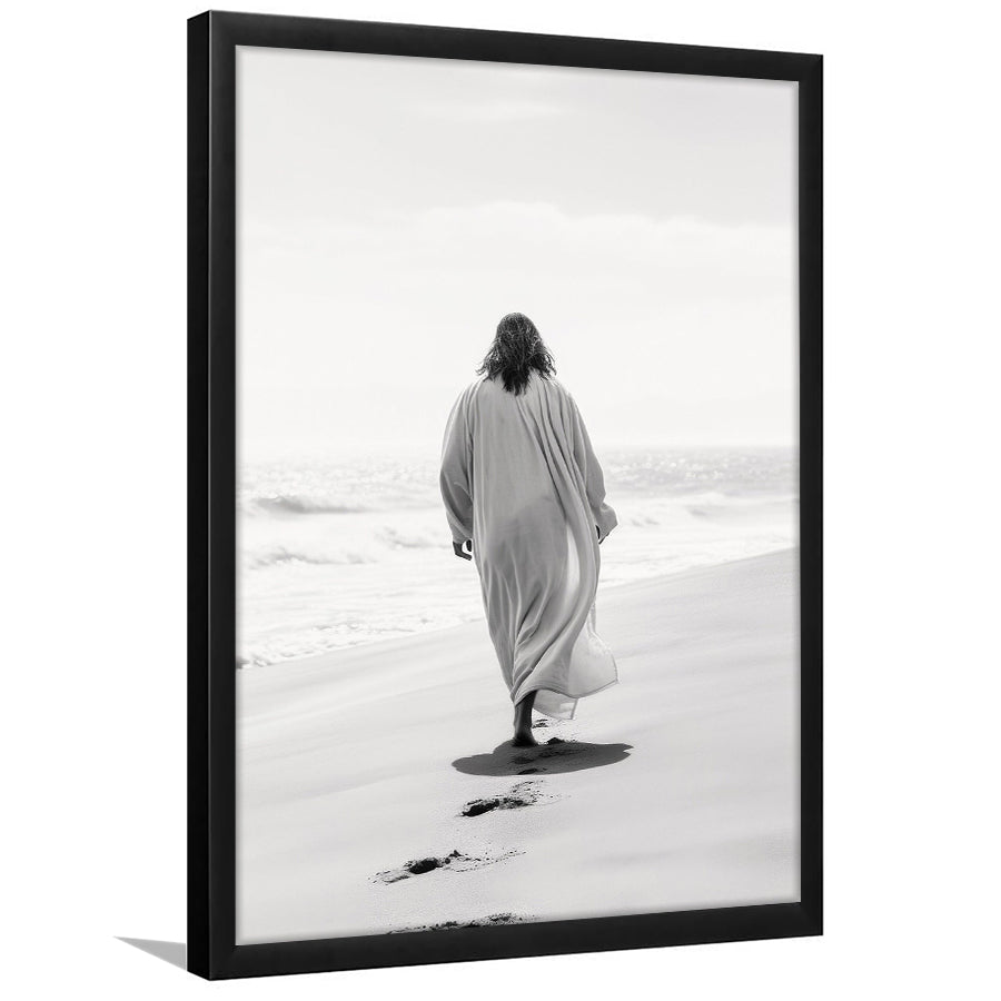 Jesus on Beach Art Print Modern Black and White Religious Gift!, Framed Art Print Wall Decor, Picture Framed