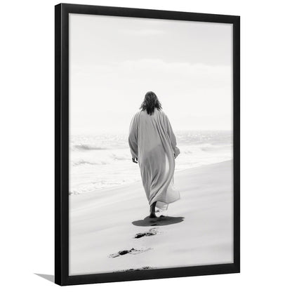Jesus on Beach Art Print Modern Black and White Religious Gift!, Framed Art Print Wall Decor, Picture Framed