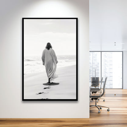 Jesus on Beach Art Print Modern Black and White Religious Gift!, Framed Art Print Wall Decor, Picture Framed