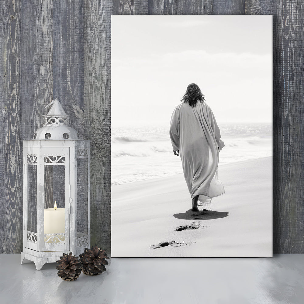 Jesus on Beach Art Print Modern Black and White Religious Gift!, Canvas Print Wall Art, Wall Decor, Painting Canvas