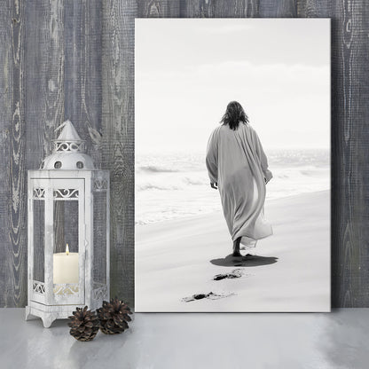 Jesus on Beach Art Print Modern Black and White Religious Gift!, Canvas Print Wall Art, Wall Decor, Painting Canvas
