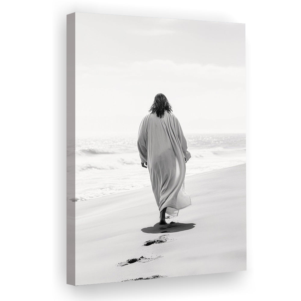 Jesus on Beach Art Print Modern Black and White Religious Gift!, Canvas Print Wall Art, Wall Decor, Painting Canvas