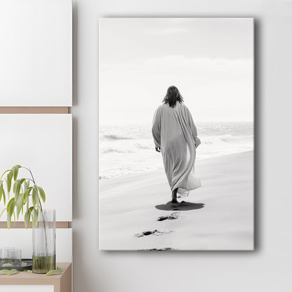 Jesus on Beach Art Print Modern Black and White Religious Gift!, Canvas Print Wall Art, Wall Decor, Painting Canvas