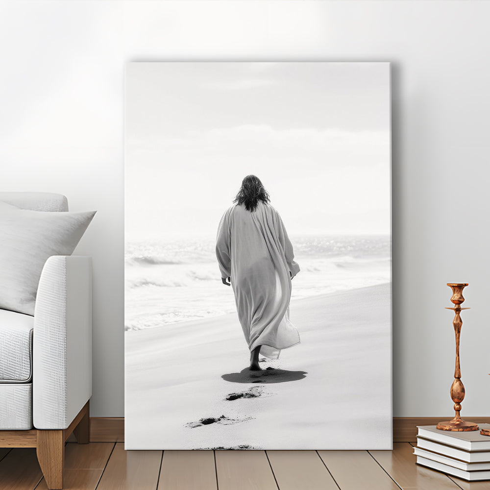 Jesus on Beach Art Print Modern Black and White Religious Gift!, Canvas Print Wall Art, Wall Decor, Painting Canvas