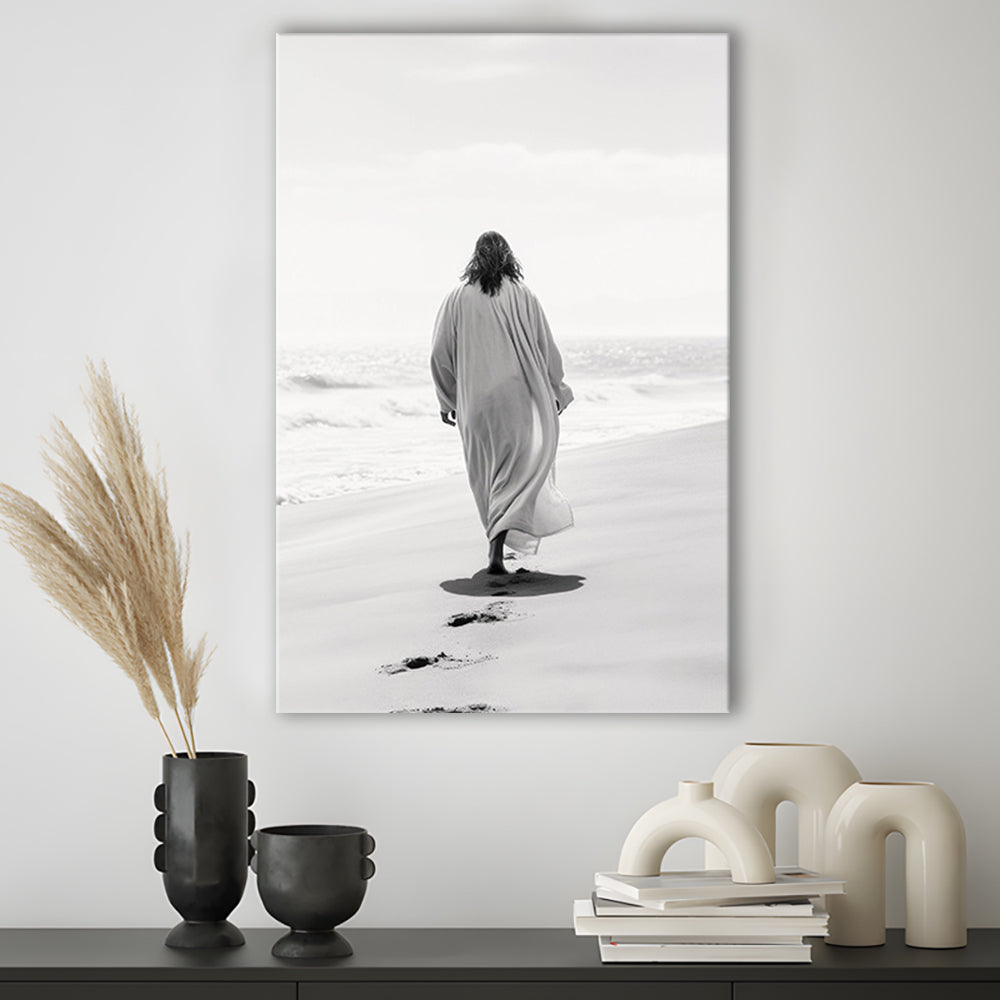 Jesus on Beach Art Print Modern Black and White Religious Gift!, Canvas Print Wall Art, Wall Decor, Painting Canvas