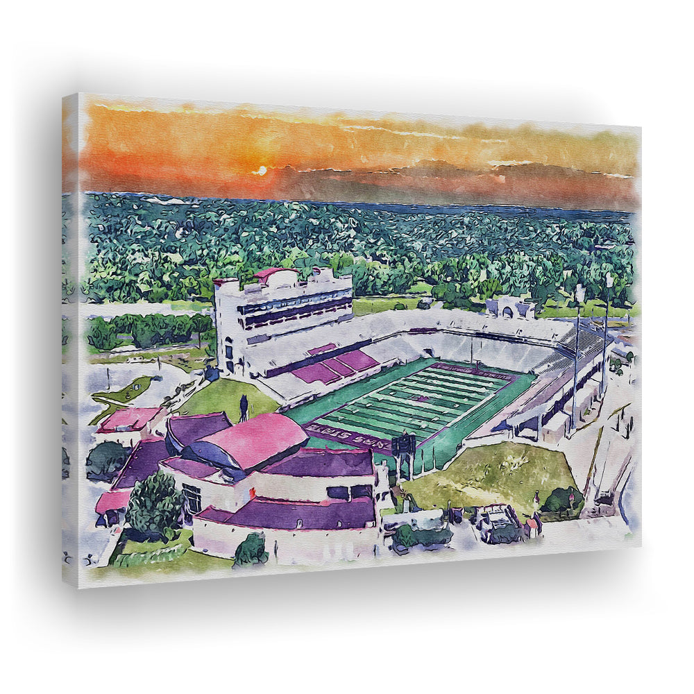 Jim Wacker Field at Bobcat Painting Stadium Watercolor, San Marcos Texas, Sport Art, Gifts for him, Canvas Print Wall Art
