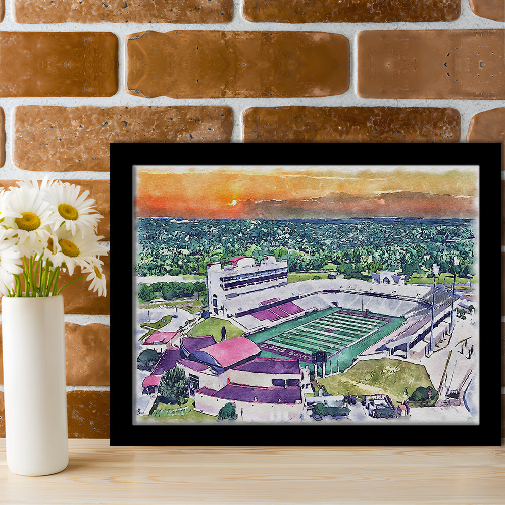 Jim Wacker Field at Bobcat Painting Stadium Watercolor, San Marcos Texas, Sport Gift Art, Framed Art Print Wall Decor