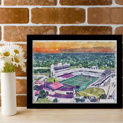Jim Wacker Field at Bobcat Painting Stadium Watercolor, San Marcos Texas, Sport Gift Art, Framed Art Print Wall Decor
