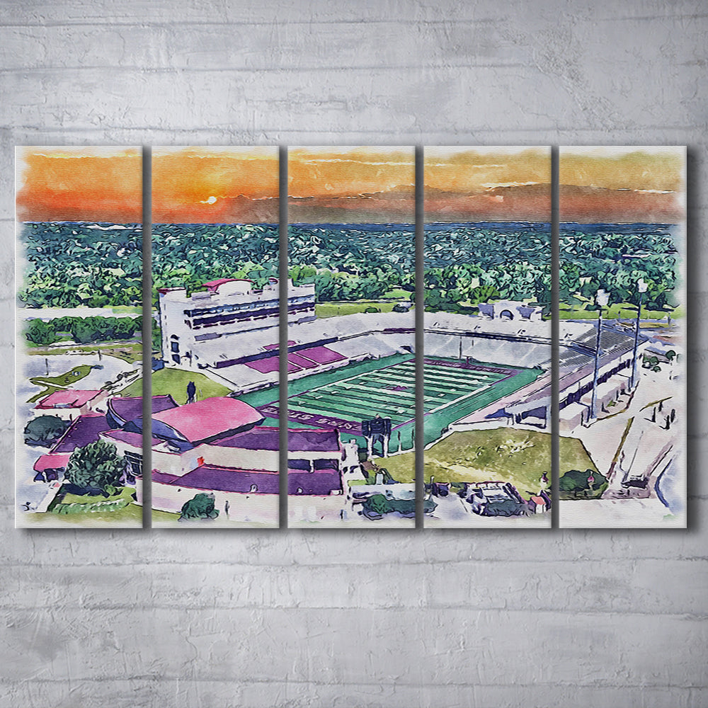 Jim Wacker Field at Bobcat Painting Stadium Watercolor, San Marcos Texas, Sport Art, Extra Large Canvas Print
