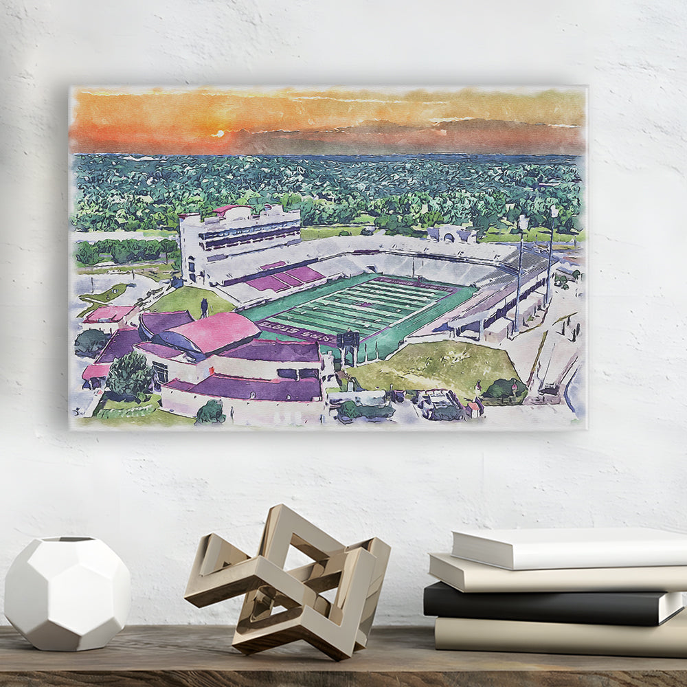 Jim Wacker Field at Bobcat Painting Stadium Watercolor, San Marcos Texas, Sport Art, Gifts for him, Canvas Print Wall Art