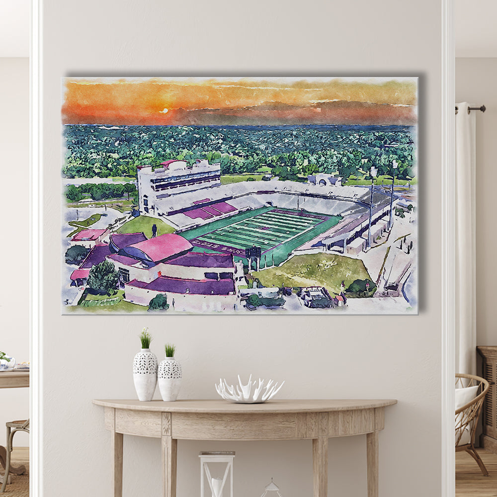 Jim Wacker Field at Bobcat Painting Stadium Watercolor, San Marcos Texas, Sport Art, Gifts for him, Canvas Print Wall Art