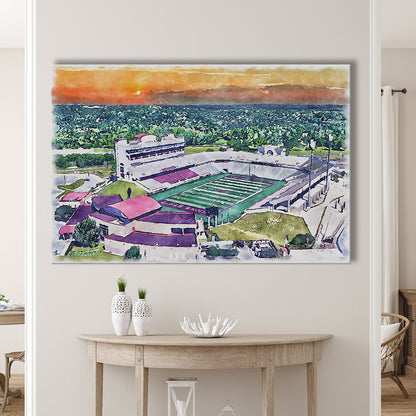 Jim Wacker Field at Bobcat Painting Stadium Watercolor, San Marcos Texas, Sport Art, Gifts for him, Canvas Print Wall Art