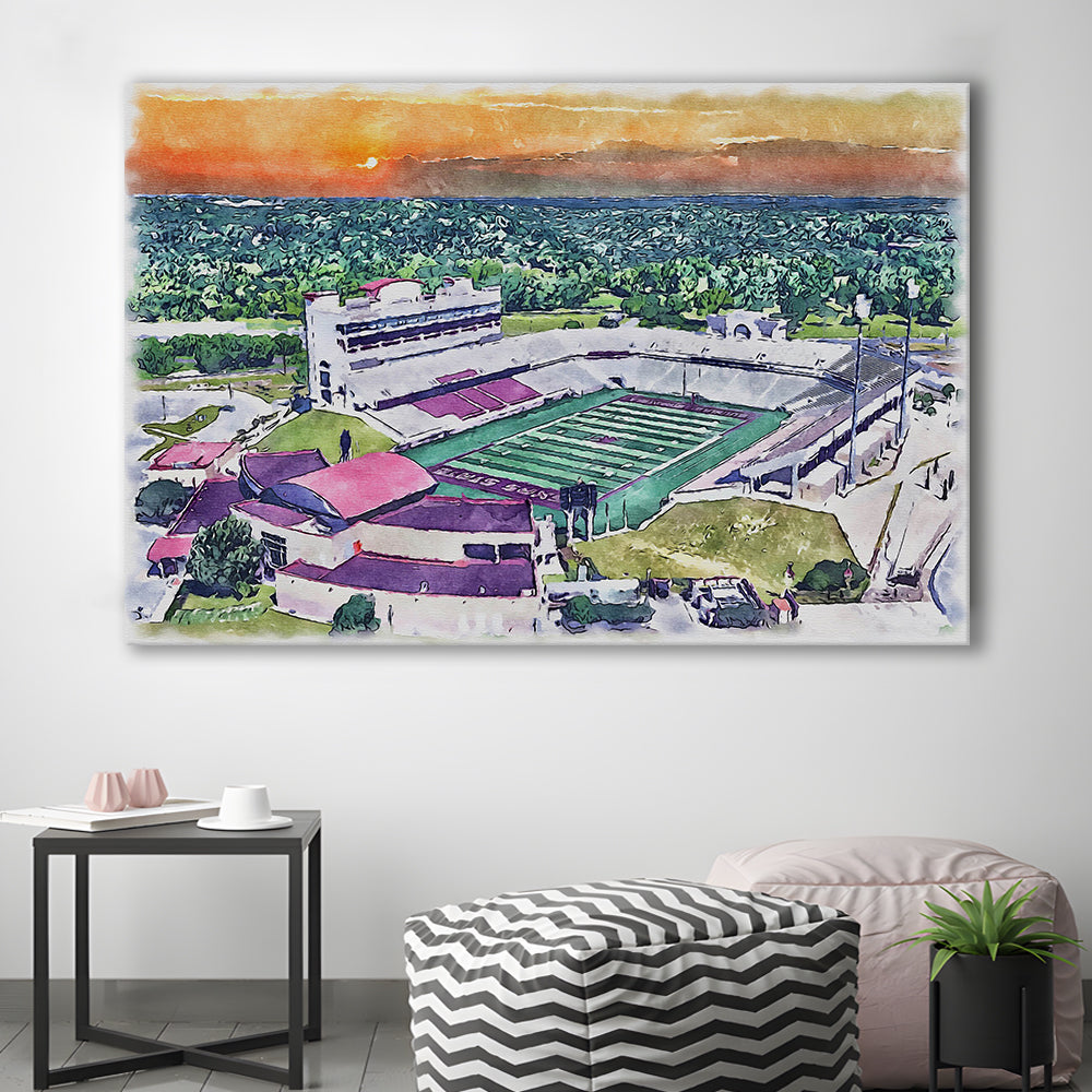 Jim Wacker Field at Bobcat Painting Stadium Watercolor, San Marcos Texas, Sport Art, Gifts for him, Canvas Print Wall Art