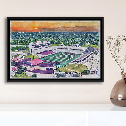 Jim Wacker Field at Bobcat Painting Stadium Watercolor, San Marcos Texas, Sport Gift Art, Framed Canvas Print Wall Art