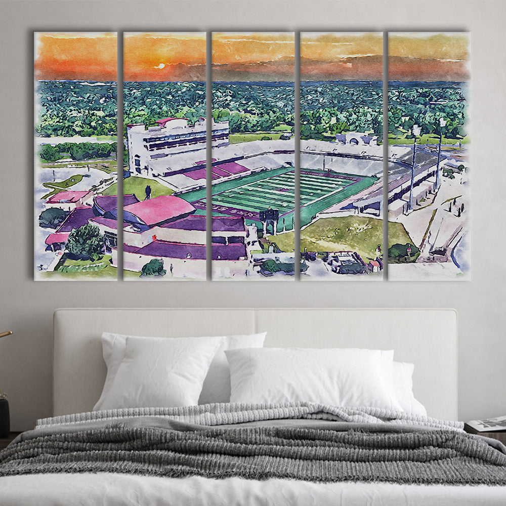 Jim Wacker Field at Bobcat Painting Stadium Watercolor, San Marcos Texas, Sport Art, Extra Large Canvas Print