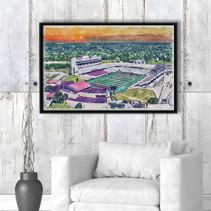 Jim Wacker Field at Bobcat Painting Stadium Watercolor, San Marcos Texas, Sport Gift Art, Framed Canvas Print Wall Art