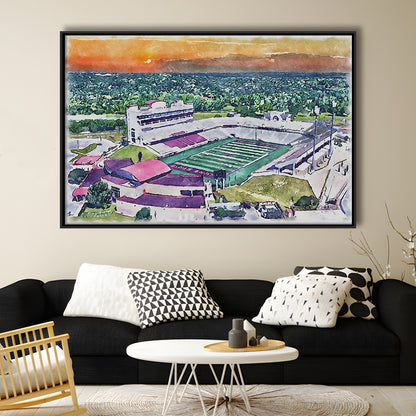 Jim Wacker Field at Bobcat Painting Stadium Watercolor, San Marcos Texas, Sport Gift Art, Framed Canvas Print Wall Art
