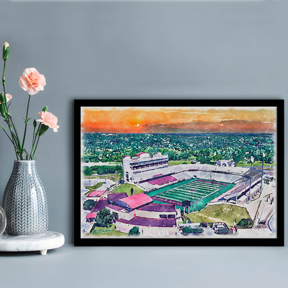 Jim Wacker Field at Bobcat Painting Stadium Watercolor, San Marcos Texas, Sport Gift Art, Framed Art Print Wall Decor