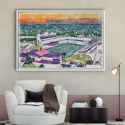 Jim Wacker Field at Bobcat Painting Stadium Watercolor, San Marcos Texas, Sport Gift Art, Framed Canvas Print Wall Art