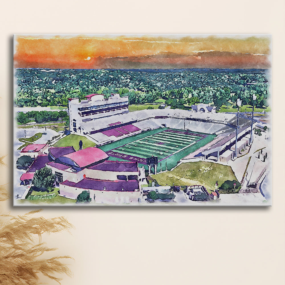 Jim Wacker Field at Bobcat Painting Stadium Watercolor, San Marcos Texas, Sport Art, Gifts for him, Canvas Print Wall Art