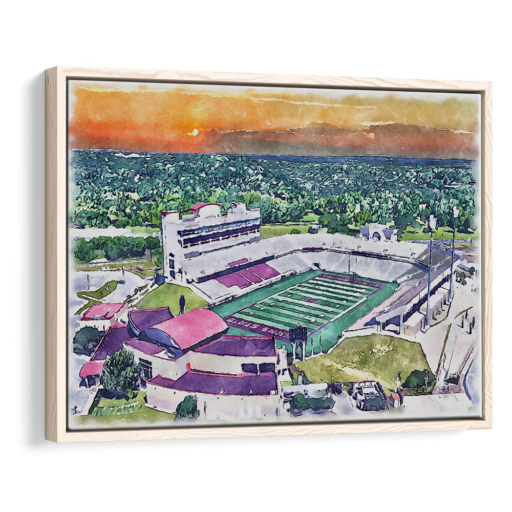 Jim Wacker Field at Bobcat Painting Stadium Watercolor, San Marcos Texas, Sport Gift Art, Framed Canvas Print Wall Art