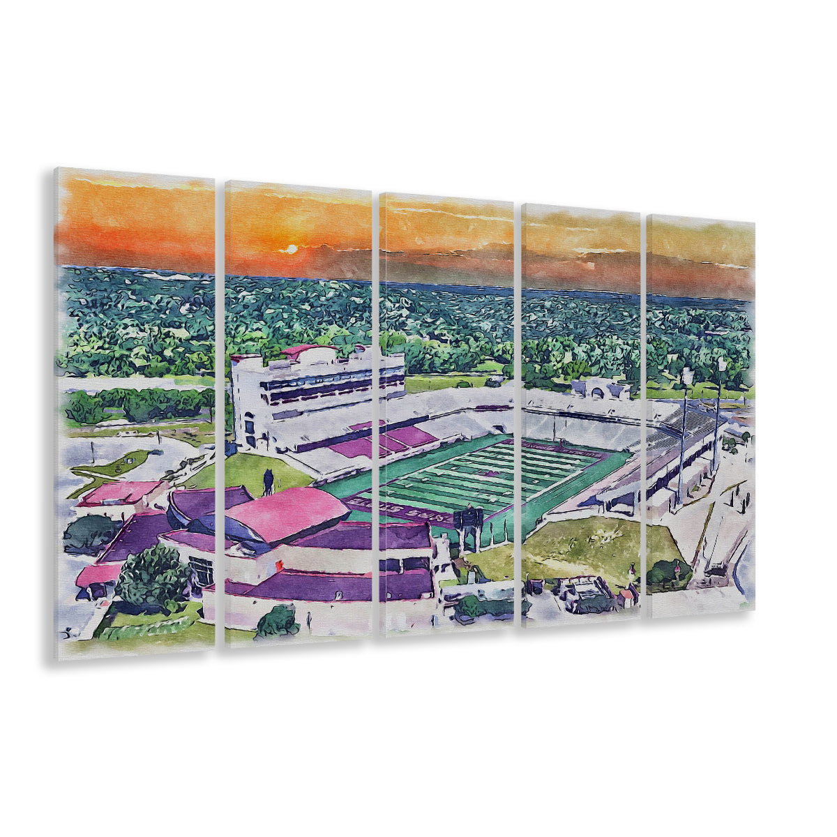 Jim Wacker Field at Bobcat Painting Stadium Watercolor, San Marcos Texas, Sport Art, Extra Large Canvas Print