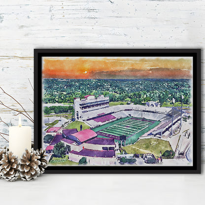Jim Wacker Field at Bobcat Painting Stadium Watercolor, San Marcos Texas, Sport Gift Art, Framed Canvas Print Wall Art