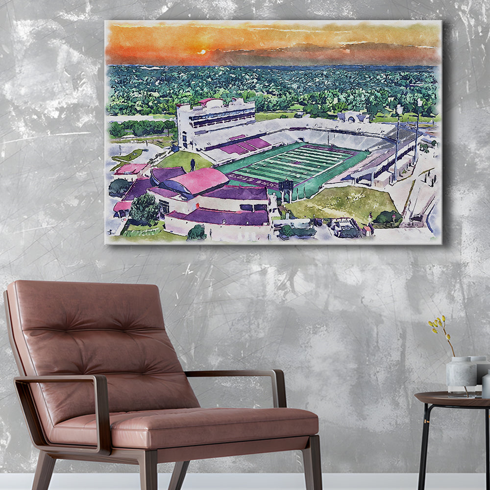 Jim Wacker Field at Bobcat Painting Stadium Watercolor, San Marcos Texas, Sport Art, Gifts for him, Canvas Print Wall Art