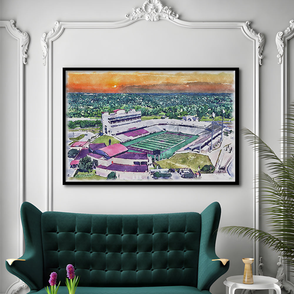 Jim Wacker Field at Bobcat Painting Stadium Watercolor, San Marcos Texas, Sport Gift Art, Framed Art Print Wall Decor