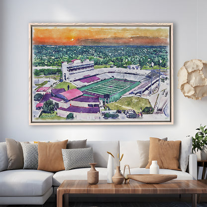 Jim Wacker Field at Bobcat Painting Stadium Watercolor, San Marcos Texas, Sport Gift Art, Framed Canvas Print Wall Art