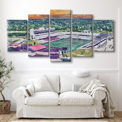 Jim Wacker Field at Bobcat Stadium Watercolor, San Marcos Texas, Sport Art, Mixed 5 Panel, Canvas Print Wall Art