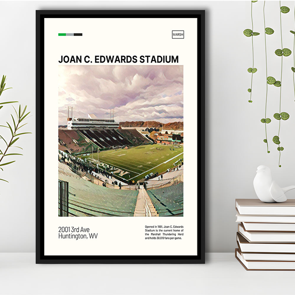 Joan C. Edwards Stadium Print, Marshall Thundering Herd Stadium Art, Man Cave Gift, Floating Framed Canvas Print Wall Art