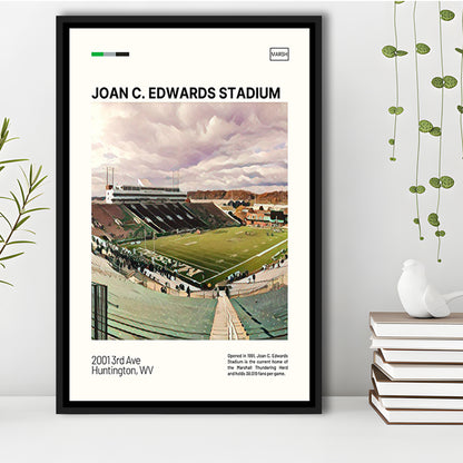 Joan C. Edwards Stadium Print, Marshall Thundering Herd Stadium Art, Man Cave Gift, Floating Framed Canvas Print Wall Art