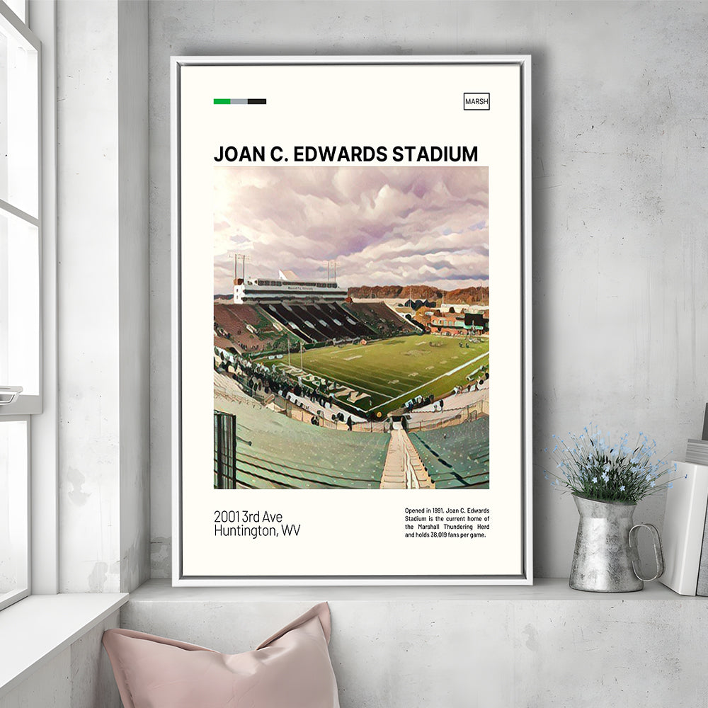 Joan C. Edwards Stadium Print, Marshall Thundering Herd Stadium Art, Man Cave Gift, Floating Framed Canvas Print Wall Art