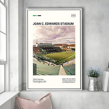 Joan C. Edwards Stadium Print, Marshall Thundering Herd Stadium Art, Man Cave Gift, Floating Framed Canvas Print Wall Art