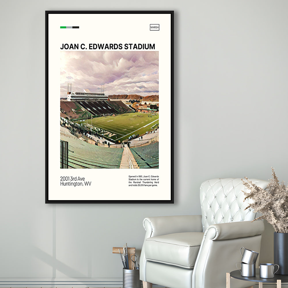 Joan C. Edwards Stadium Print, Marshall Thundering Herd Stadium Art, Man Cave Gift, Floating Framed Canvas Print Wall Art