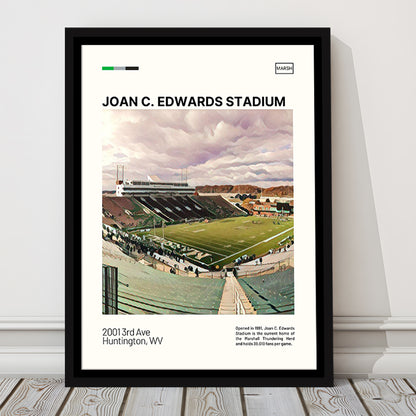 Joan C. Edwards Stadium Print, Marshall Thundering Herd Stadium Art, Man Cave Gift, Floating Framed Canvas Print Wall Art