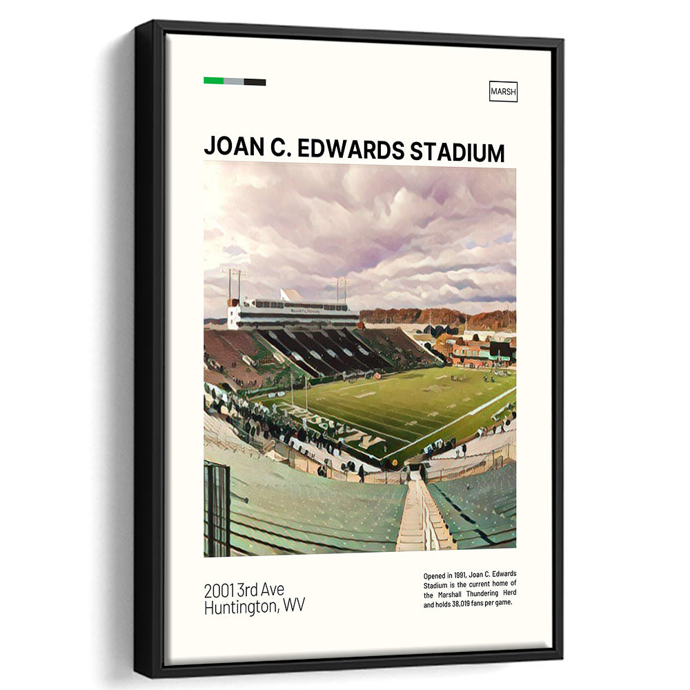 Joan C. Edwards Stadium Print, Marshall Thundering Herd Stadium Art, Man Cave Gift, Floating Framed Canvas Print Wall Art
