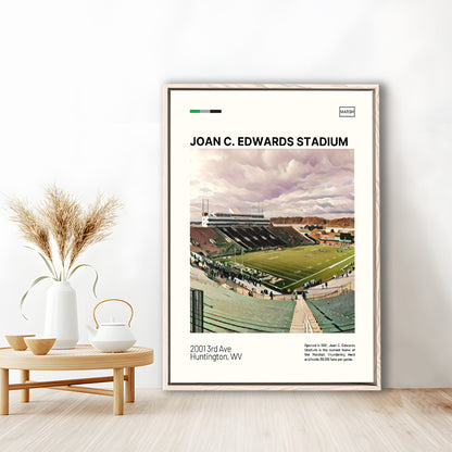 Joan C. Edwards Stadium Print, Marshall Thundering Herd Stadium Art, Man Cave Gift, Floating Framed Canvas Print Wall Art