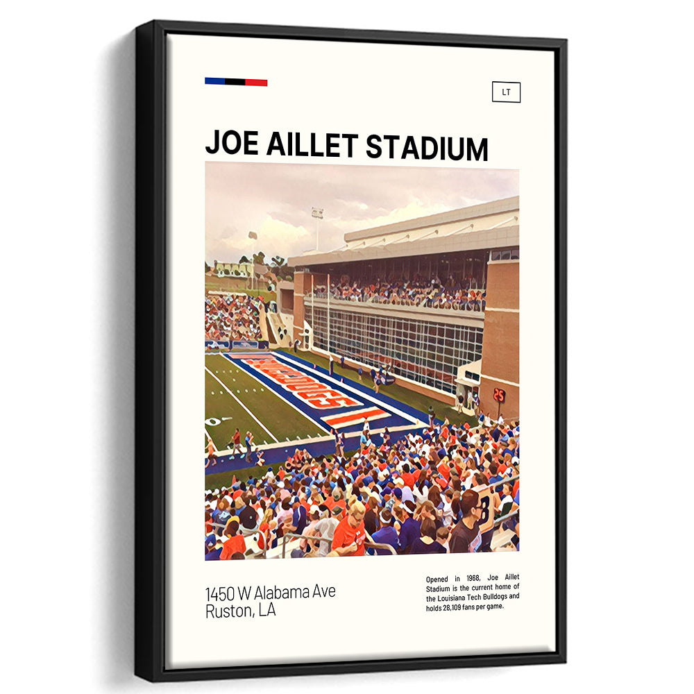 Joe Aillet Stadium Print, Louisiana Tech Bulldogs Stadium Canvas Art, Man Cave Gift, Floating Framed Canvas Print Wall Art