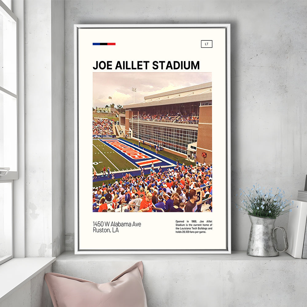 Joe Aillet Stadium Print, Louisiana Tech Bulldogs Stadium Canvas Art, Man Cave Gift, Floating Framed Canvas Print Wall Art